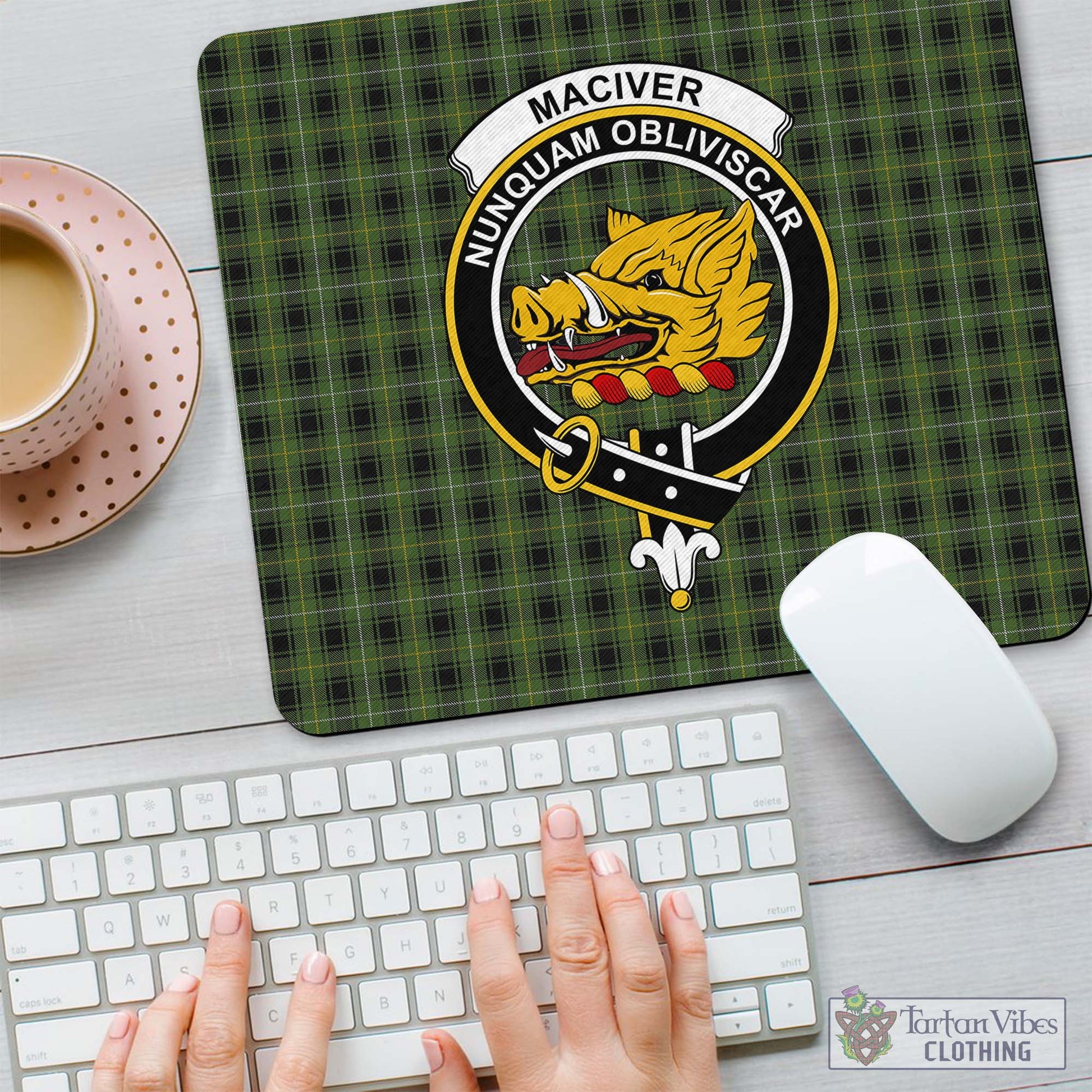 Tartan Vibes Clothing MacIver Hunting Tartan Mouse Pad with Family Crest