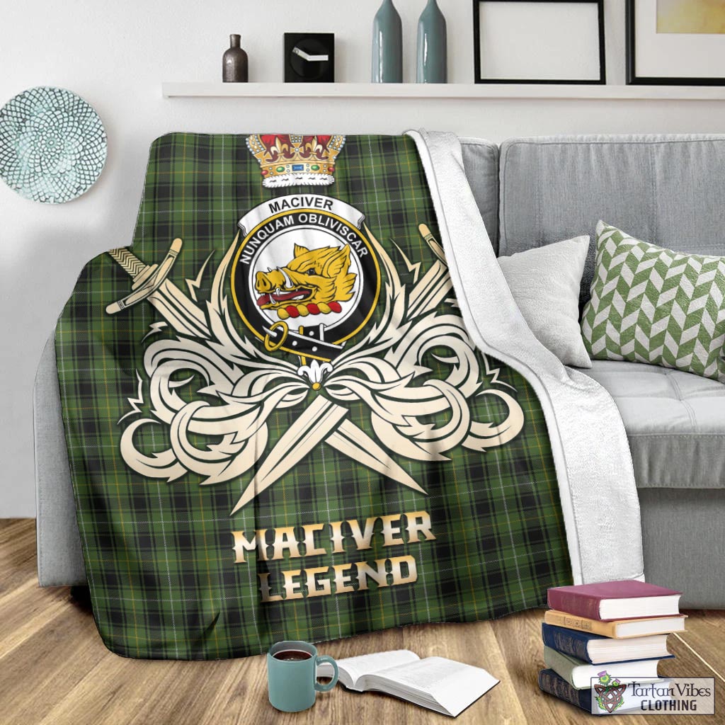 Tartan Vibes Clothing MacIver Hunting Tartan Blanket with Clan Crest and the Golden Sword of Courageous Legacy