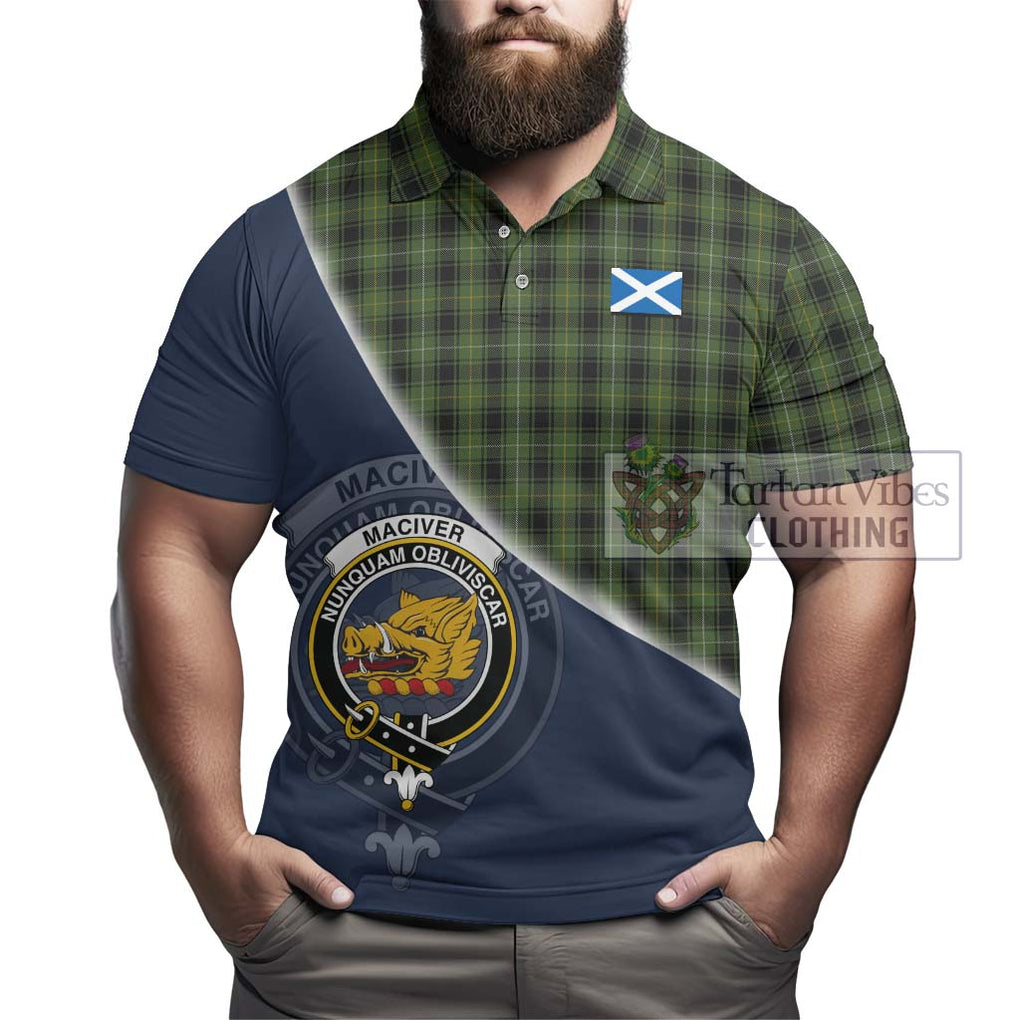 MacIver Hunting Tartan Polo Shirt with Personalised National Flag and Family Crest Half Style - Tartanvibesclothing Shop