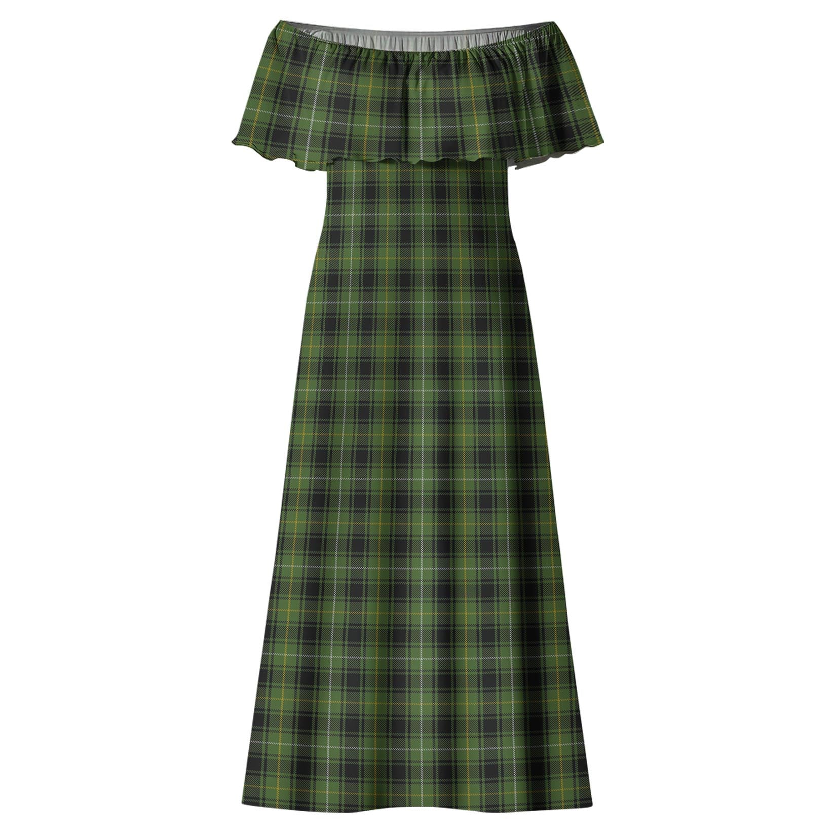 MacIver Hunting Tartan Off Shoulder Long Dress - Tartanvibesclothing