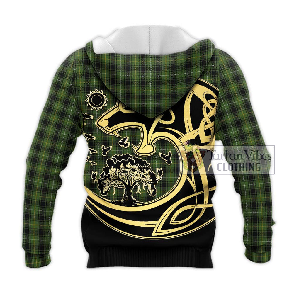 MacIver Hunting Tartan Knitted Hoodie with Family Crest Celtic Wolf Style - Tartan Vibes Clothing