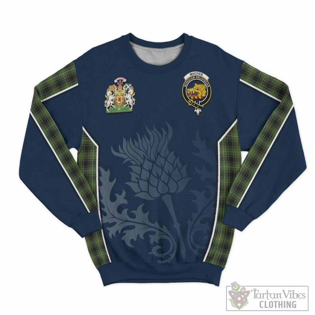 Tartan Vibes Clothing MacIver Hunting Tartan Sweatshirt with Family Crest and Scottish Thistle Vibes Sport Style