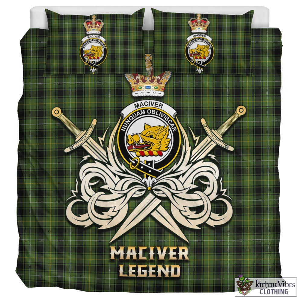 Tartan Vibes Clothing MacIver Hunting Tartan Bedding Set with Clan Crest and the Golden Sword of Courageous Legacy