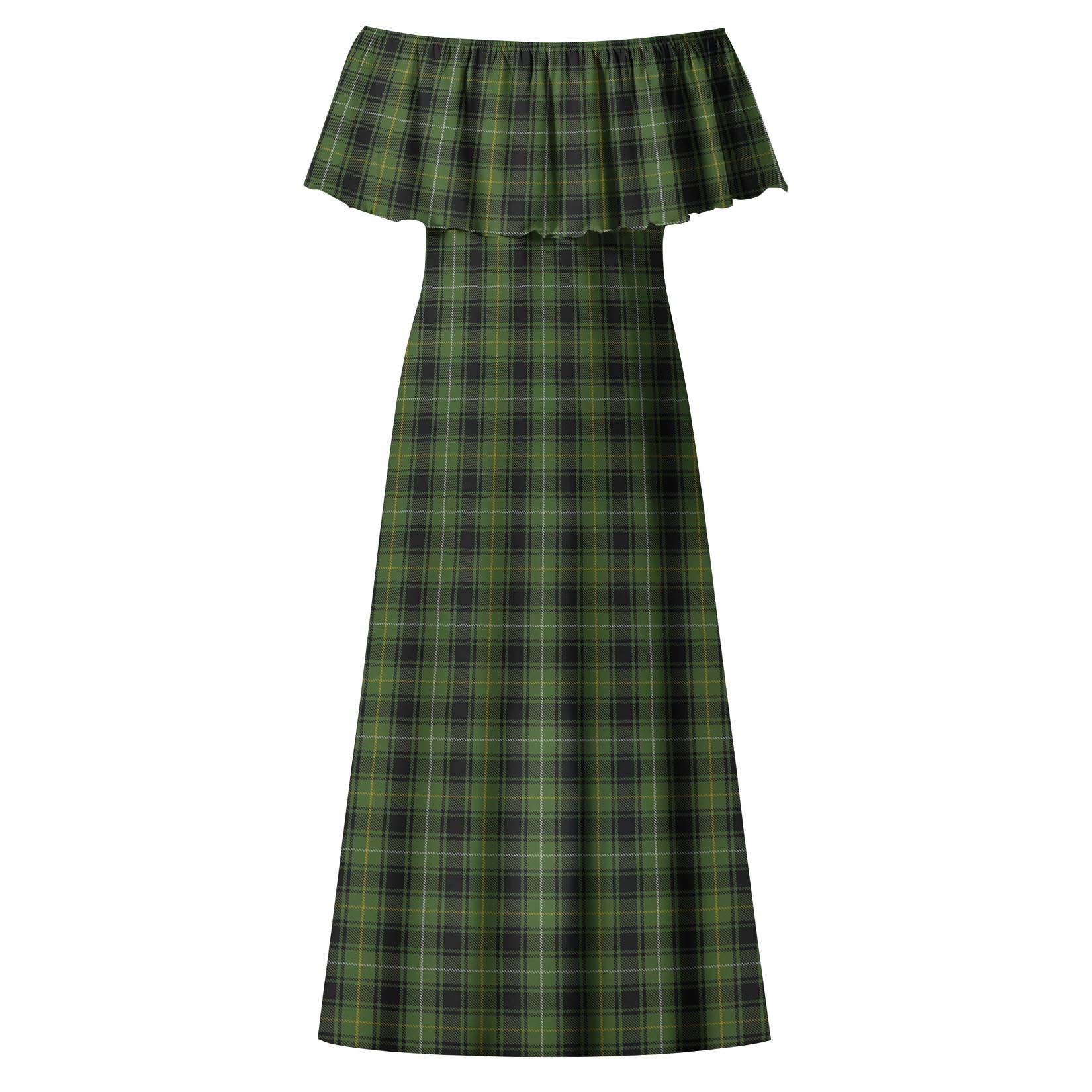 MacIver Hunting Tartan Off Shoulder Long Dress - Tartanvibesclothing