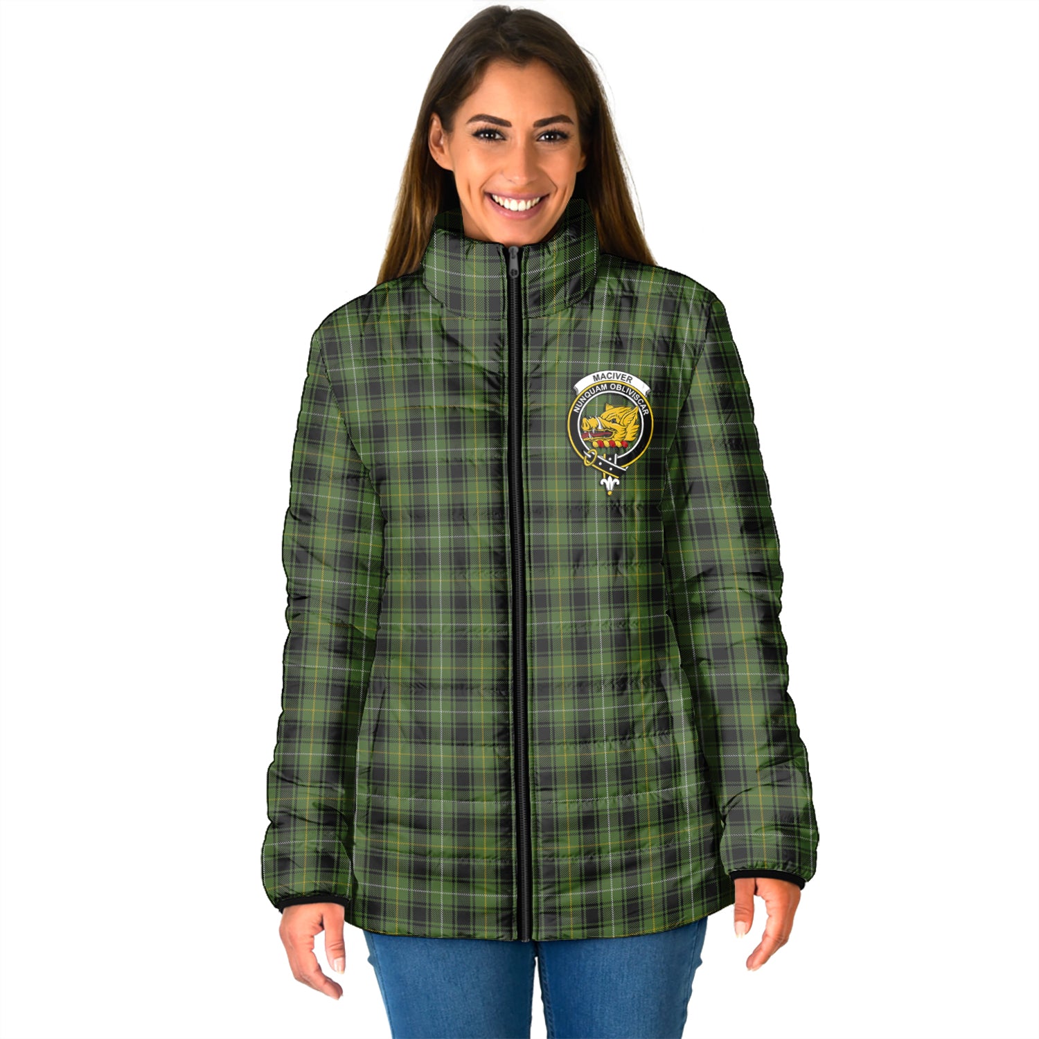 MacIver Hunting Tartan Padded Jacket with Family Crest - Tartan Vibes Clothing