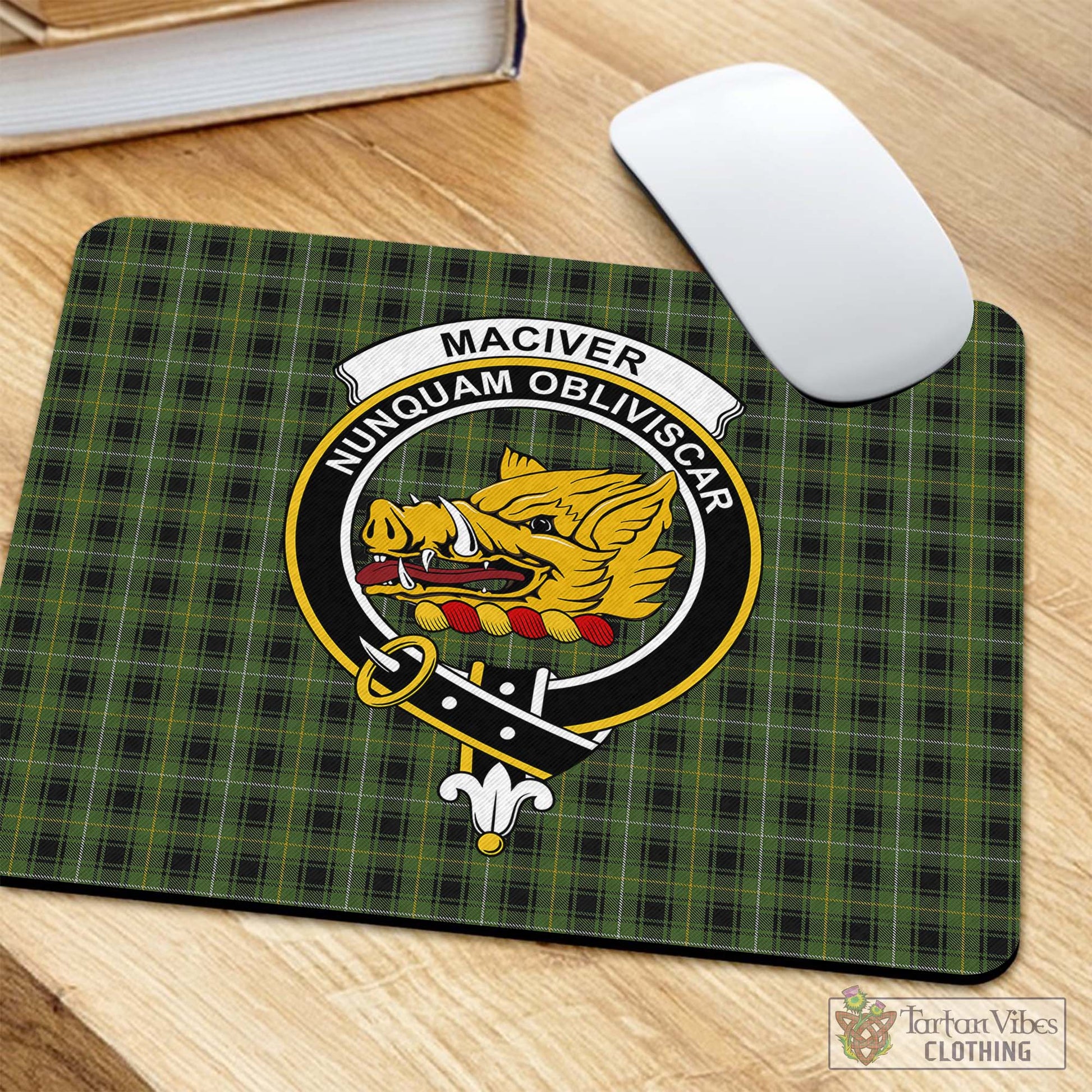 Tartan Vibes Clothing MacIver Hunting Tartan Mouse Pad with Family Crest