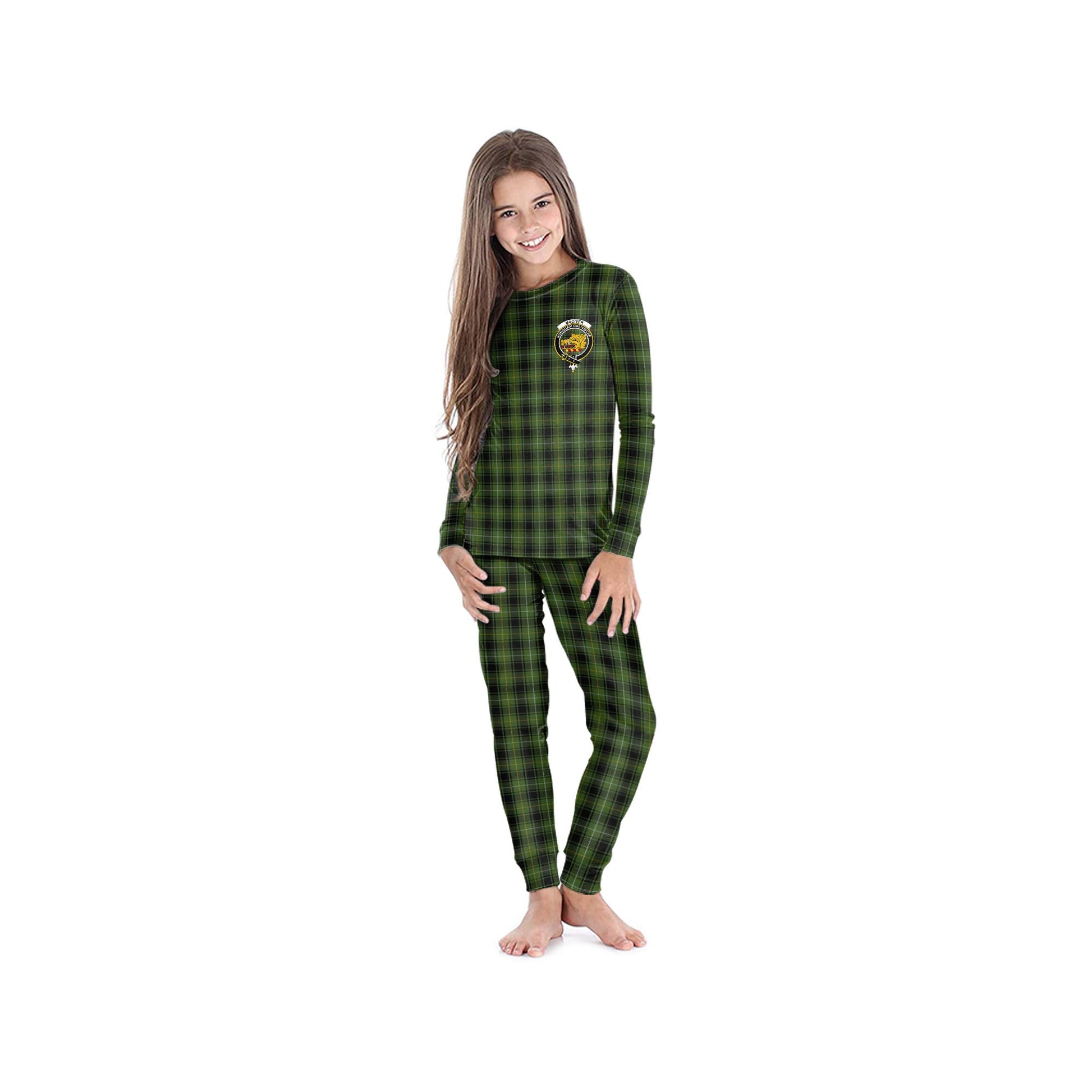 MacIver Hunting Tartan Pajamas Family Set with Family Crest - Tartanvibesclothing