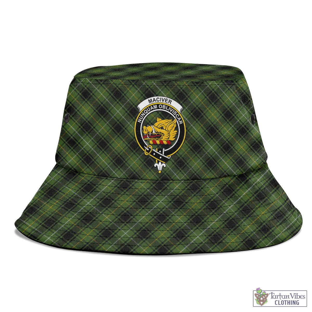 Tartan Vibes Clothing MacIver Hunting Tartan Bucket Hat with Family Crest