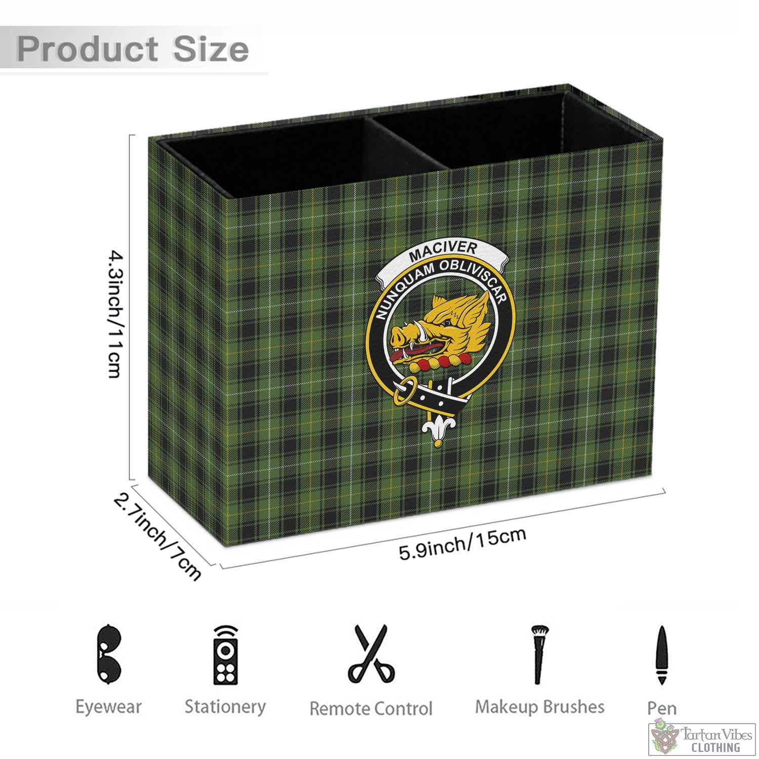 Tartan Vibes Clothing MacIver Hunting Tartan Pen Holder with Family Crest