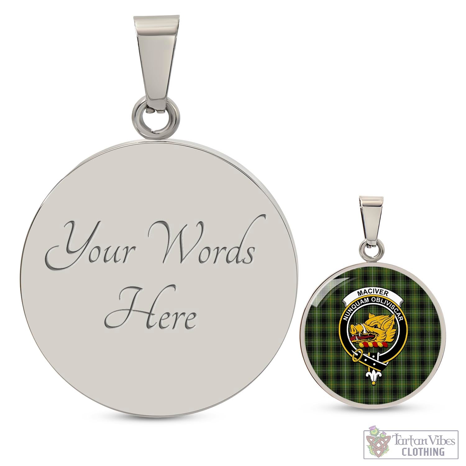 Tartan Vibes Clothing MacIver Hunting Tartan Circle Necklace with Family Crest