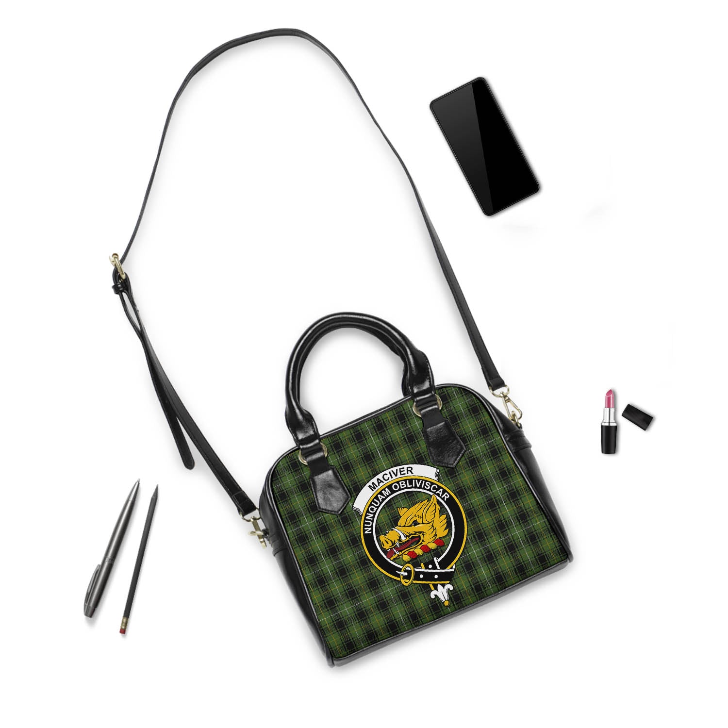 MacIver Hunting Tartan Shoulder Handbags with Family Crest - Tartanvibesclothing