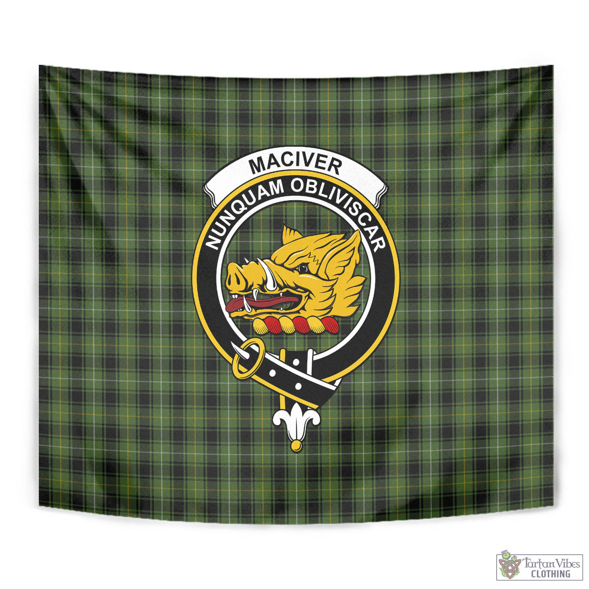 Tartan Vibes Clothing MacIver Hunting Tartan Tapestry Wall Hanging and Home Decor for Room with Family Crest