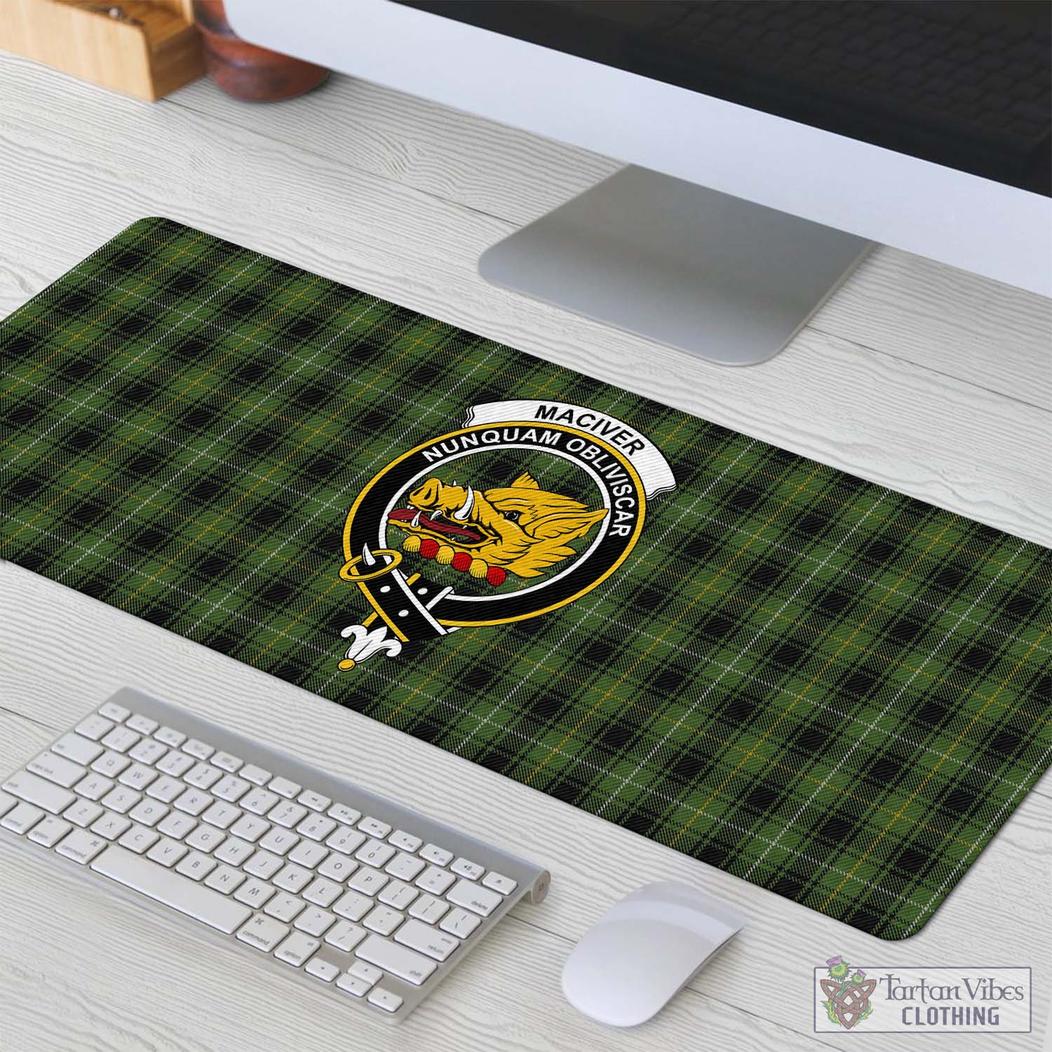 Tartan Vibes Clothing MacIver Hunting Tartan Mouse Pad with Family Crest