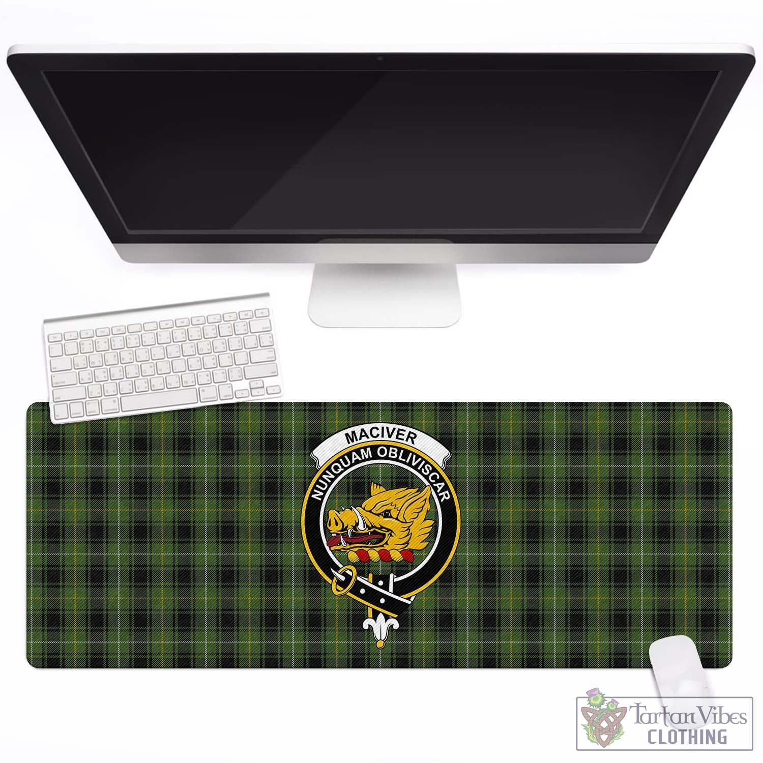 Tartan Vibes Clothing MacIver Hunting Tartan Mouse Pad with Family Crest