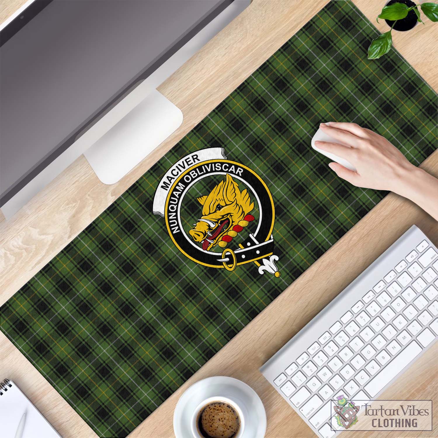 Tartan Vibes Clothing MacIver Hunting Tartan Mouse Pad with Family Crest