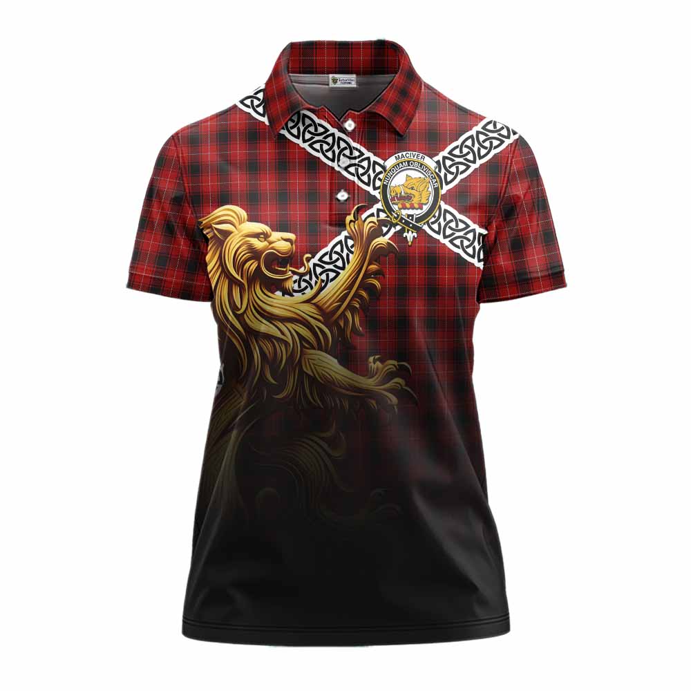 MacIver (McIver) Crest Tartan Women's Polo Shirt with Golden Lion Emblem Celtic Style Women - Tartan Vibes Clothing