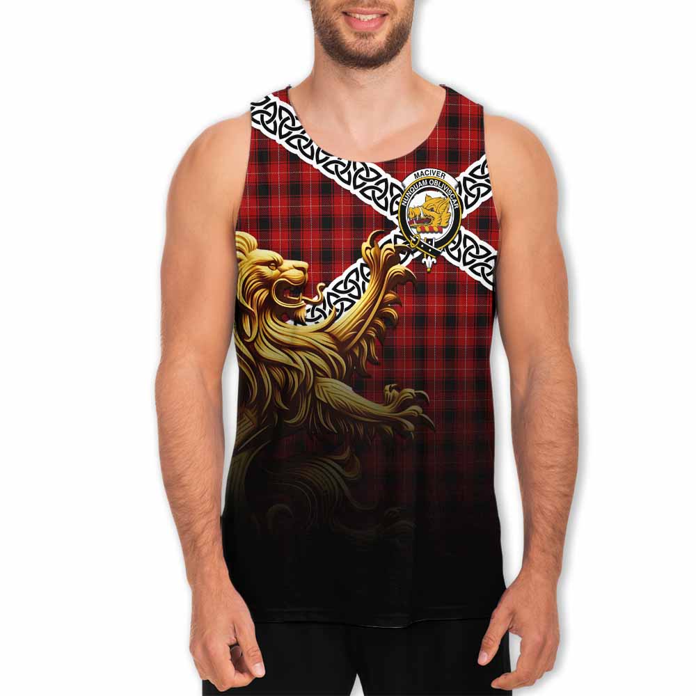 MacIver (McIver) Crest Tartan Men's Tank Top with Golden Lion Emblem Celtic Style Men - Tartan Vibes Clothing