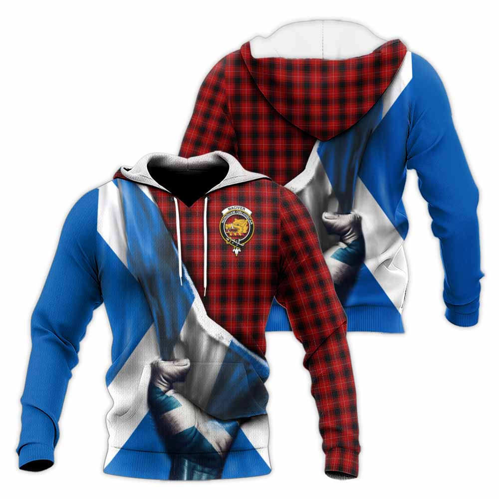 Tartan Vibes Clothing MacIver (McIver) Tartan Knitted Hoodie with Family Crest Scotland Patriotic Style