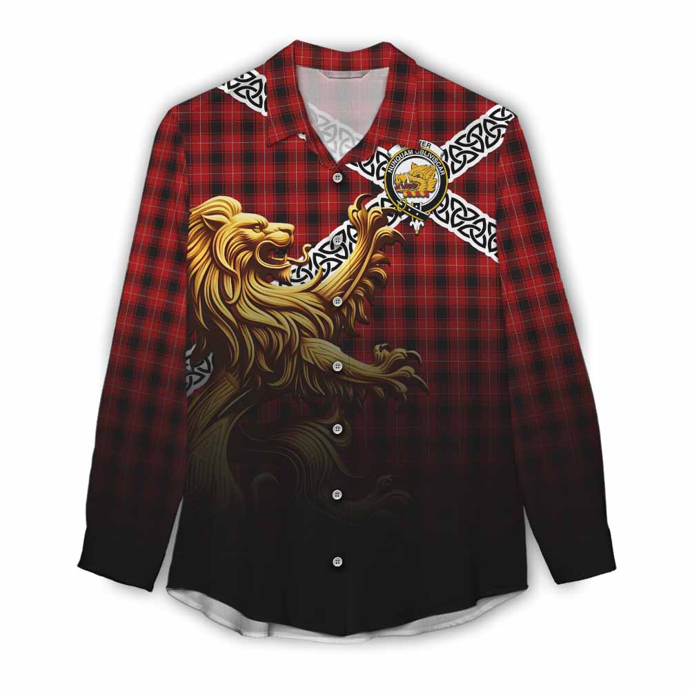 MacIver (McIver) Crest Tartan Women's Casual Shirt with Golden Lion Emblem Celtic Style Female - Tartan Vibes Clothing