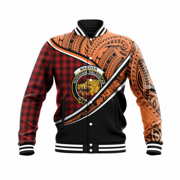 MacIver (McIver) Crest Tartan Baseball Jacket with Polynesian Vibes Style - Orange Version