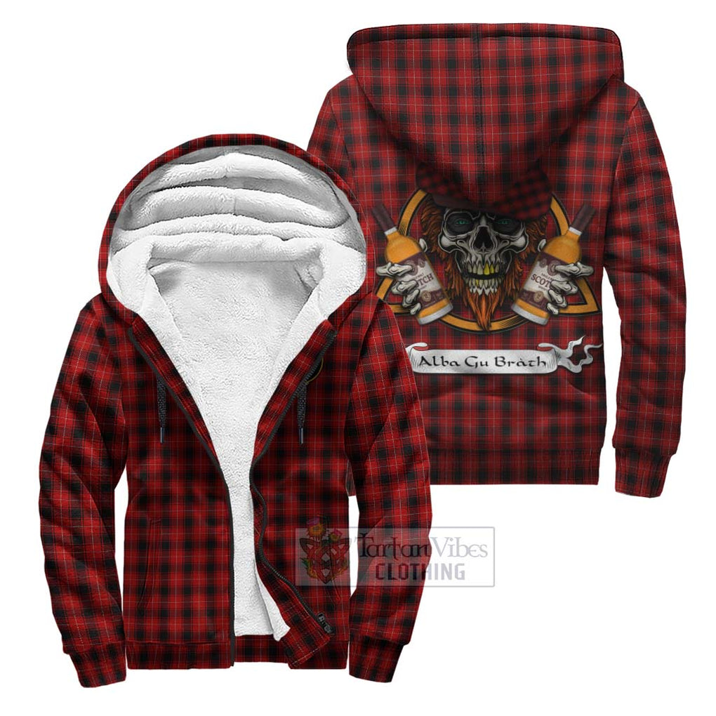 Tartan Vibes Clothing MacIver (McIver) Tartan Sherpa Hoodie with Family Crest and Bearded Skull Holding Bottles of Whiskey