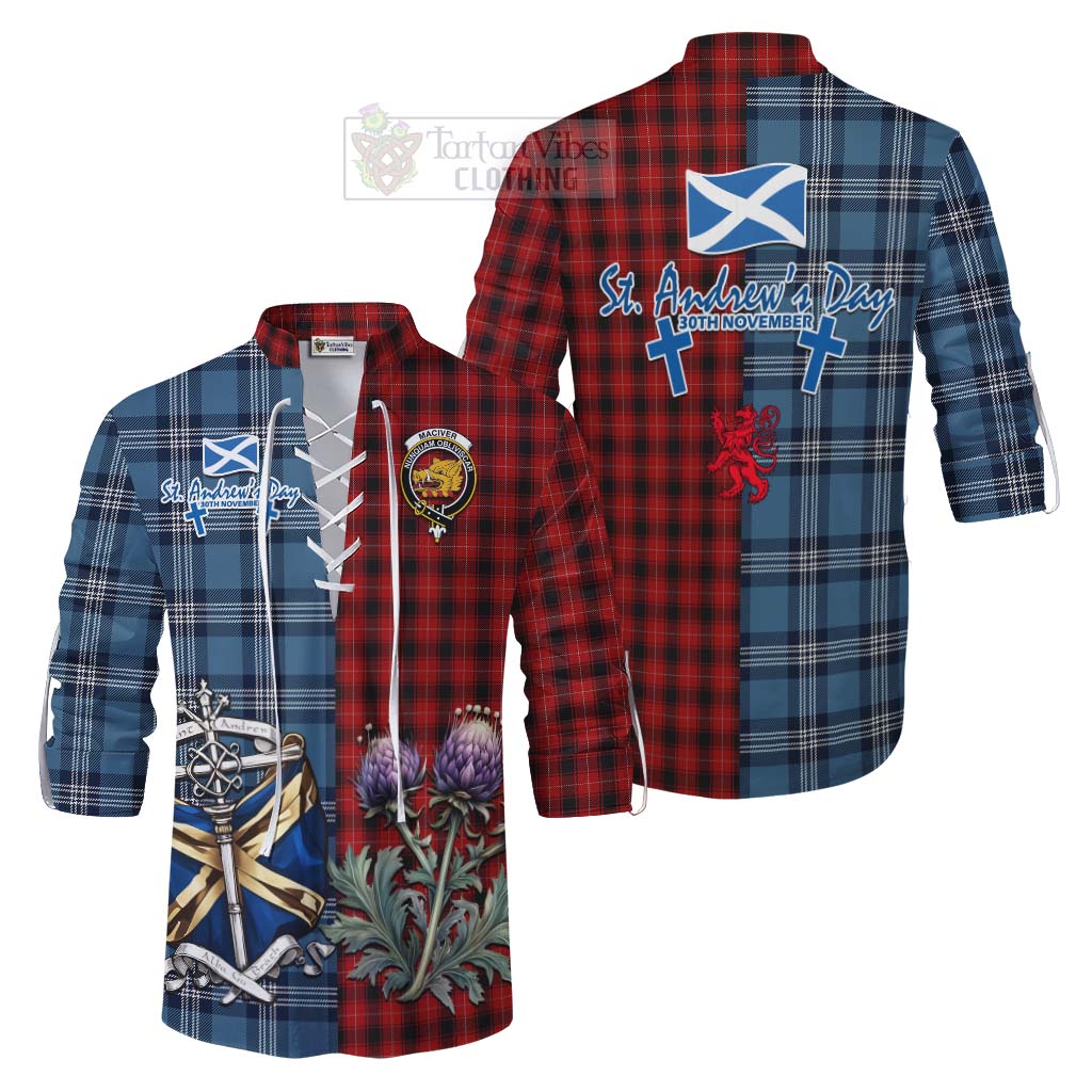 Tartan Vibes Clothing MacIver (McIver) Tartan Ghillie Kilt Shirt Happy St. Andrew's Day Half Tartan Style