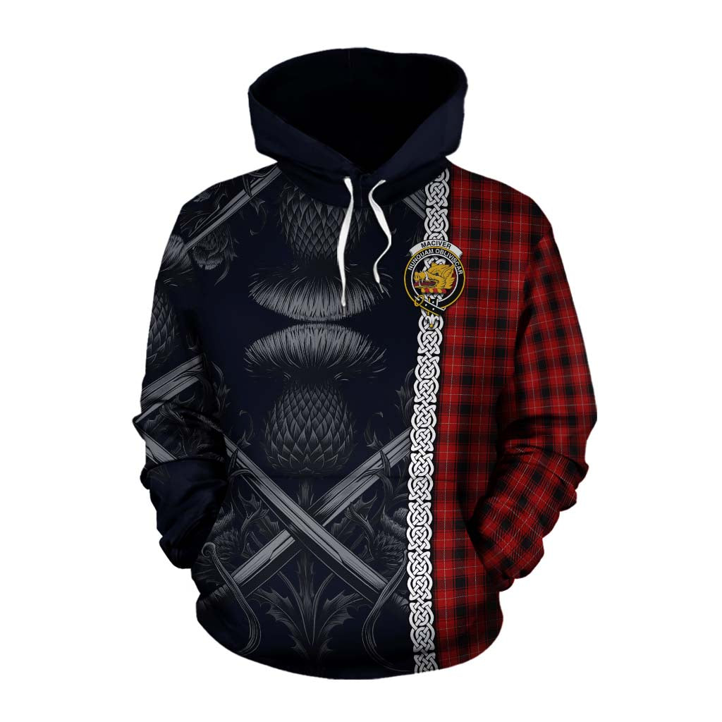 Tartan Vibes Clothing MacIver (McIver) Tartan Cotton Hoodie with Family Crest Cross Sword Thistle Celtic Vibes