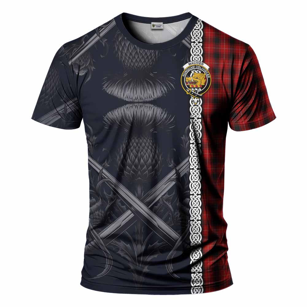 Tartan Vibes Clothing MacIver (McIver) Tartan T-Shirt with Family Crest Cross Sword Thistle Celtic Vibes