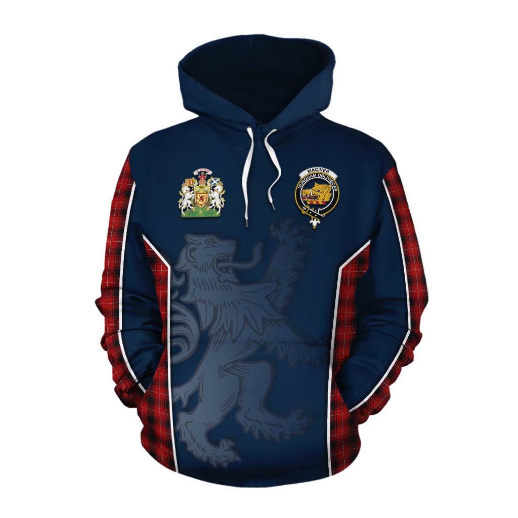 Tartan Vibes Clothing MacIver (McIver) Tartan Cotton Hoodie with Family Crest and Lion Rampant Vibes Sport Style