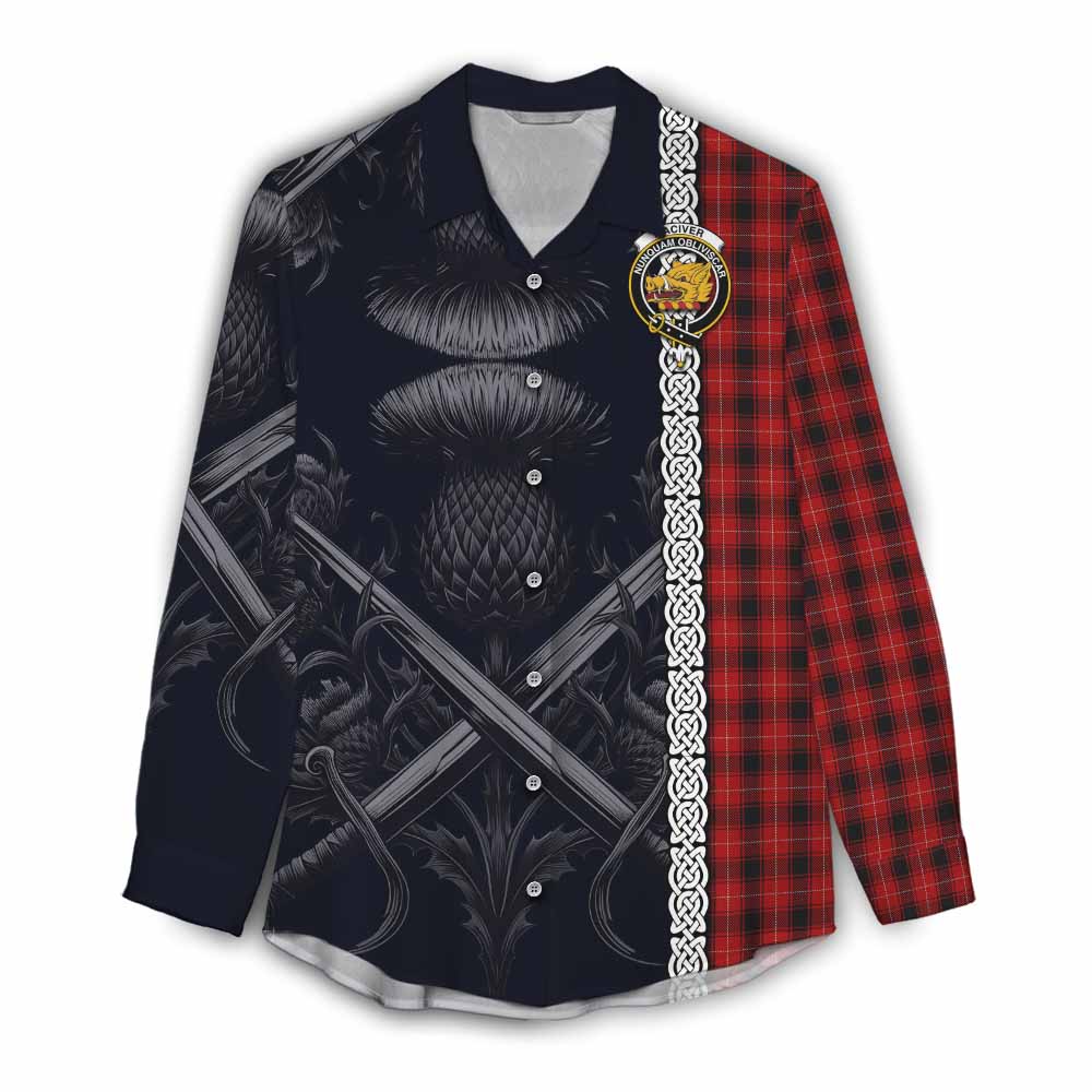 Tartan Vibes Clothing MacIver (McIver) Tartan Women's Casual Shirt with Family Crest Cross Sword Thistle Celtic Vibes