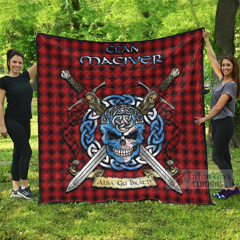 Tartan Vibes Clothing MacIver (McIver) Tartan Quilt with Celtic Skull Alba Gu Brath Style