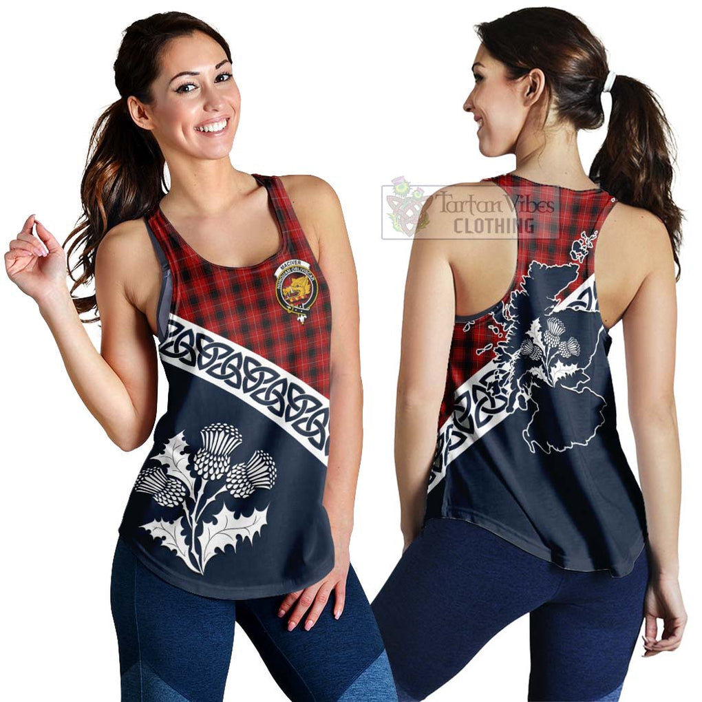 Tartan Vibes Clothing MacIver (McIver) Tartan Women's Racerback Tanks Featuring Thistle and Scotland Map