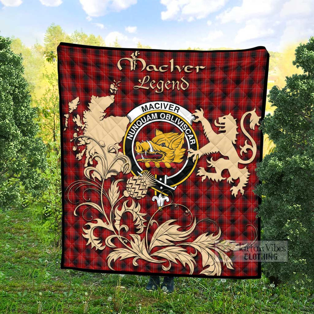 Tartan Vibes Clothing MacIver (McIver) Tartan Quilt with Family Crest and Scottish Symbol Style