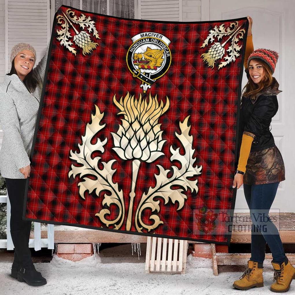 Tartan Vibes Clothing MacIver (McIver) Tartan Quilt with Family Crest and Golden Thistle Style