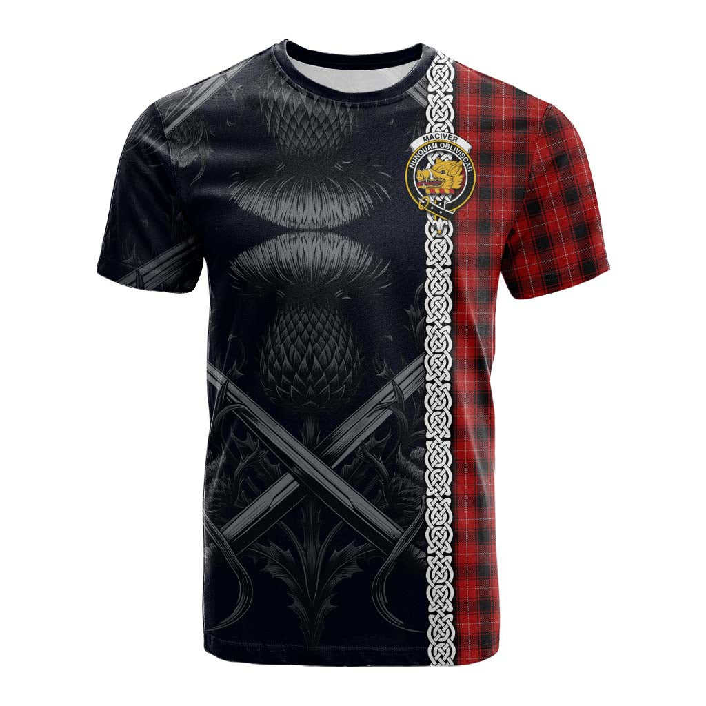 Tartan Vibes Clothing MacIver (McIver) Tartan Cotton T-shirt with Family Crest Cross Sword Thistle Celtic Vibes