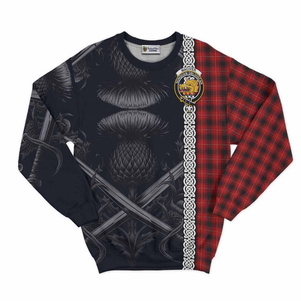 Tartan Vibes Clothing MacIver (McIver) Tartan Sweatshirt with Family Crest Cross Sword Thistle Celtic Vibes