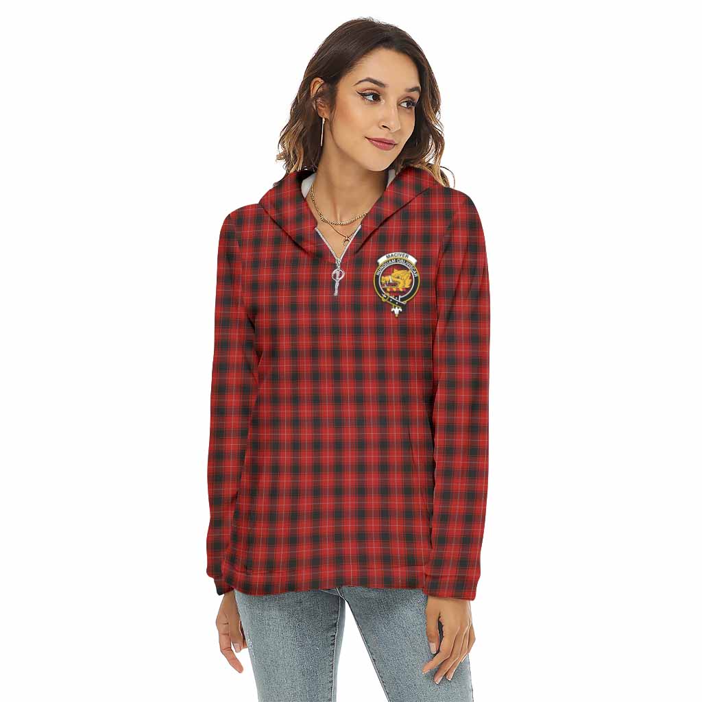 MacIver (McIver) Tartan Women's Borg Fleece Hoodie with Half Zip with Family Crest Female - Tartan Vibes Clothing