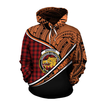 MacIver (McIver) Crest Tartan Cotton Hoodie with Polynesian Vibes Style - Orange Version