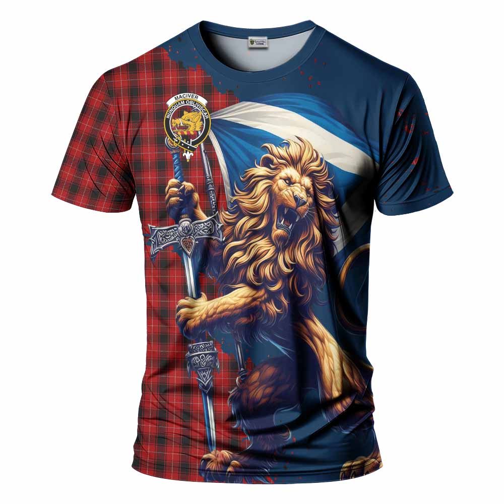 Tartan Vibes Clothing MacIver (McIver) Tartan Family Crest T-Shirt with Scottish Majestic Lion