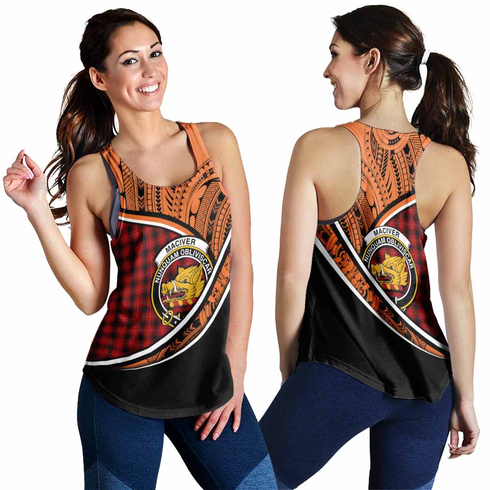 Tartan Vibes Clothing MacIver (McIver) Crest Tartan Women's Racerback Tanks with Maori Tattoo Style - Orange Version