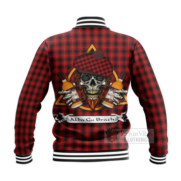 MacIver (McIver) Tartan Baseball Jacket with Family Crest and Bearded Skull Holding Bottles of Whiskey