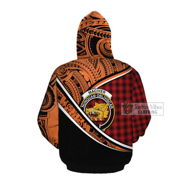 MacIver (McIver) Crest Tartan Cotton Hoodie with Polynesian Vibes Style - Orange Version