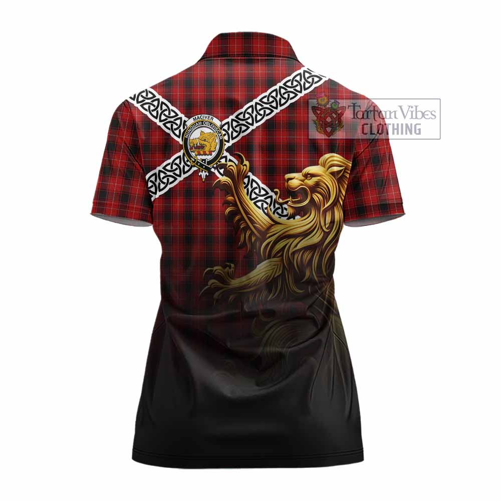 MacIver (McIver) Crest Tartan Women's Polo Shirt with Golden Lion Emblem Celtic Style - Tartan Vibes Clothing