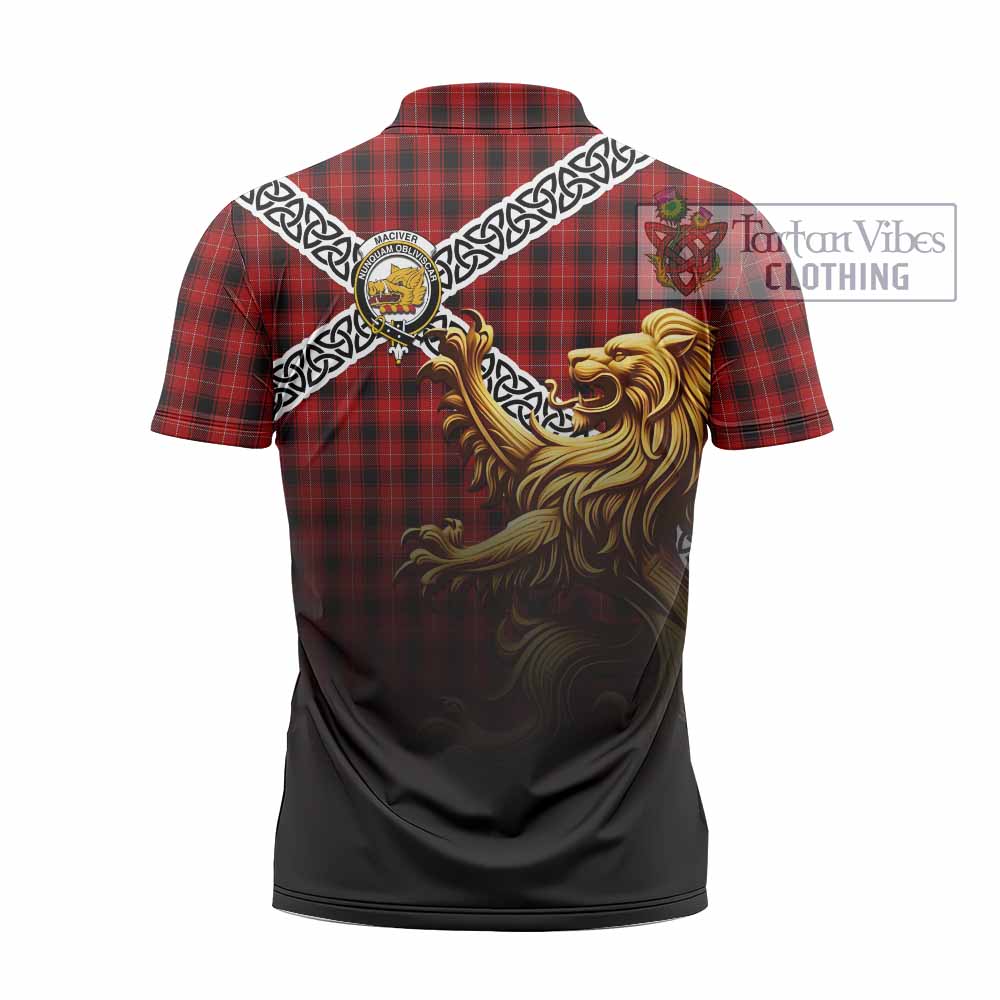 MacIver (McIver) Crest Tartan Zipper Polo Shirt with Golden Lion Emblem Celtic Style - Tartan Vibes Clothing