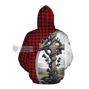 MacIver (McIver) Tartan Cotton Hoodie with Family Crest and St. Andrew's Cross Accented by Thistle Vines Pullover Hoodie - Tartan Vibes Clothing