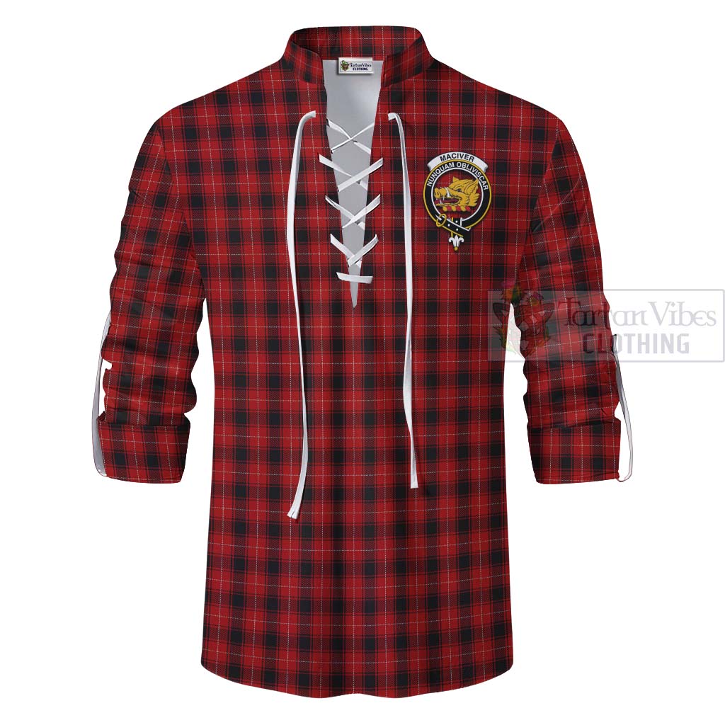 Tartan Vibes Clothing MacIver (McIver) Tartan Ghillie Kilt Shirt with Family Crest and Bearded Skull Holding Bottles of Whiskey