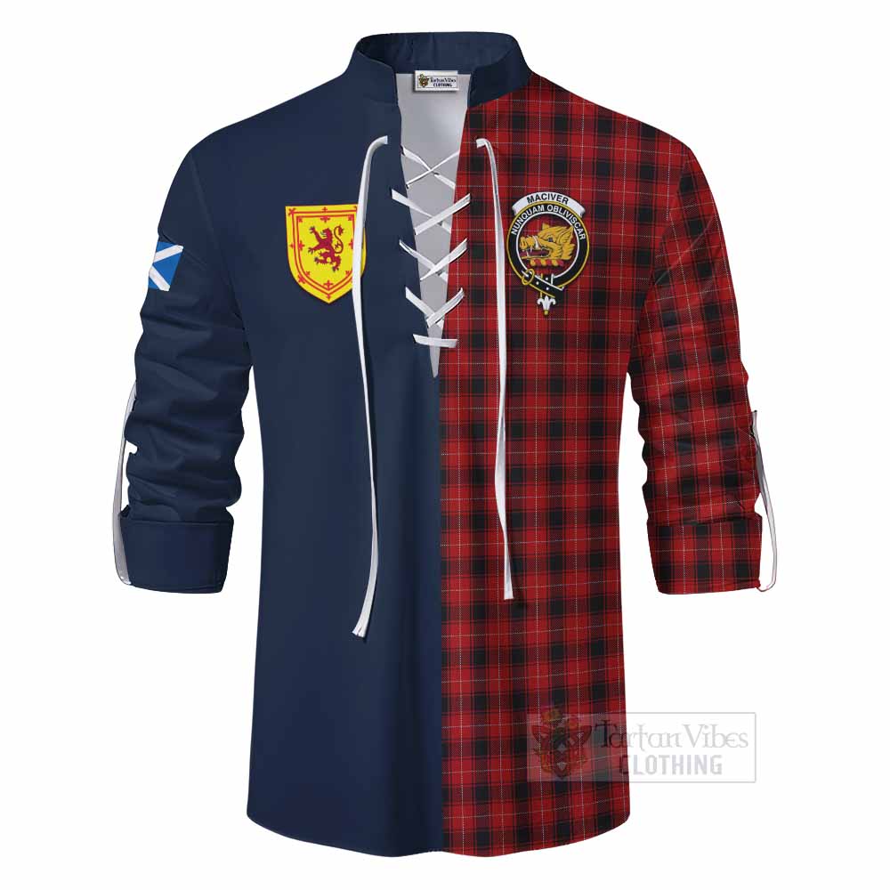 MacIver (McIver) Tartan Ghillie Kilt Shirt Alba with Scottish Lion Royal Arm Half Style