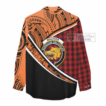 MacIver (McIver) Crest Tartan Women's Casual Shirt with Polynesian Vibes Style - Orange Version