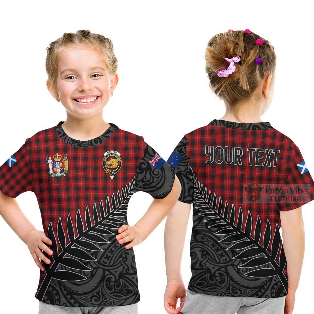 Tartan Vibes Clothing MacIver (McIver) Crest Tartan Kid T-Shirt with New Zealand Silver Fern Half Style