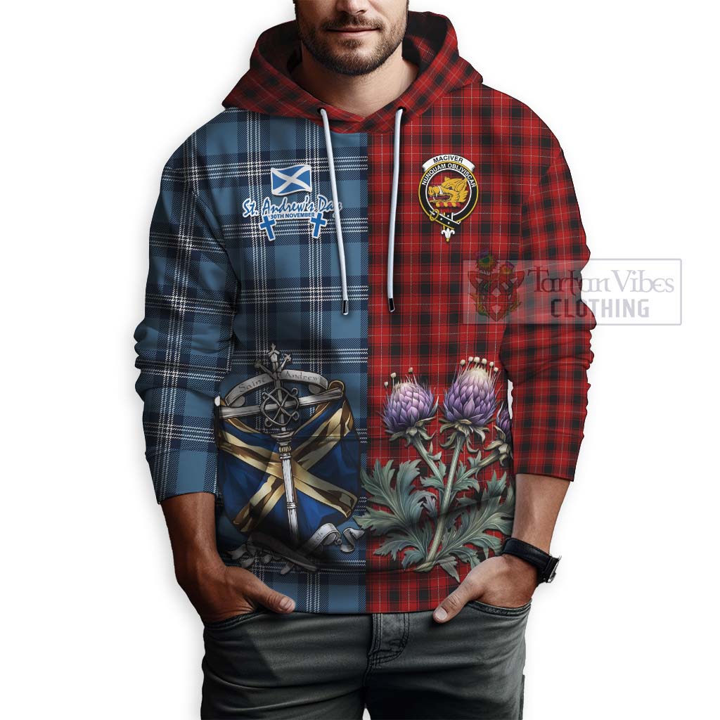 Tartan Vibes Clothing MacIver (McIver) Tartan Hoodie Happy St. Andrew's Day Half Tartan Style